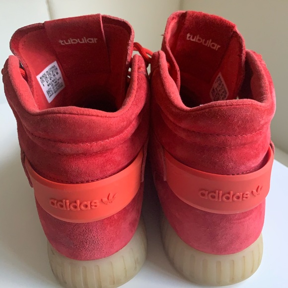 Adidas Originals Tubular Invader Strap Bb5039 Red Suede Gum Sole Mid Top size 9 - Picture 6 of 8